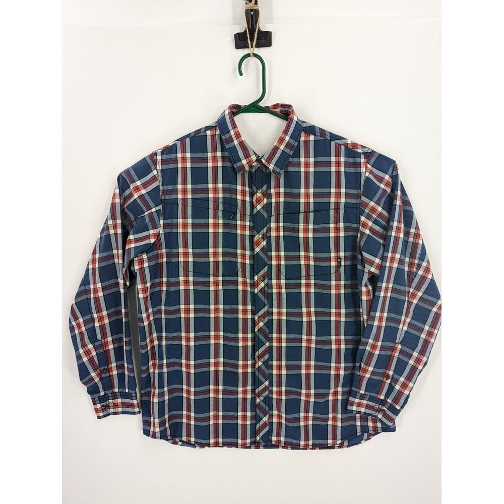 Men's Eddie Bauer First Ascent Plaid Long Sleeve Snap Shirt, Red White Blue, XL